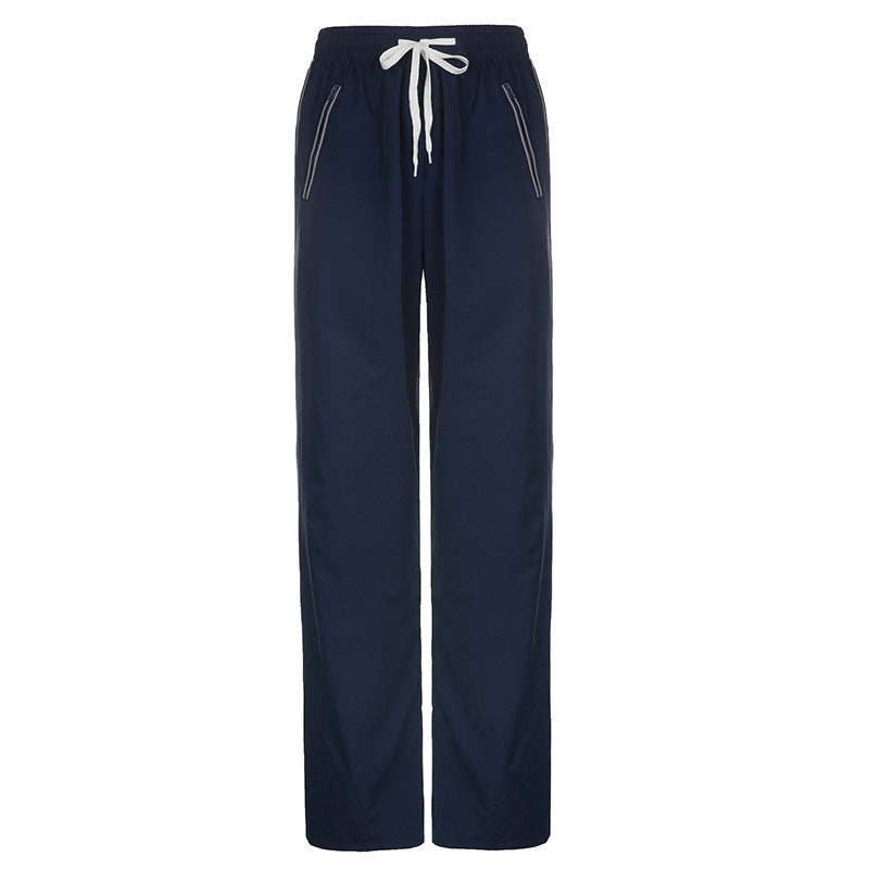 Elastic Lace Up High Waist Loose Casual Trousers