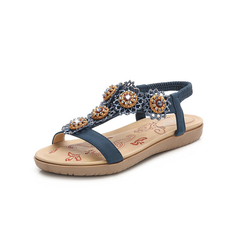 Round Toe Rhinestone Flower Women's Sandals