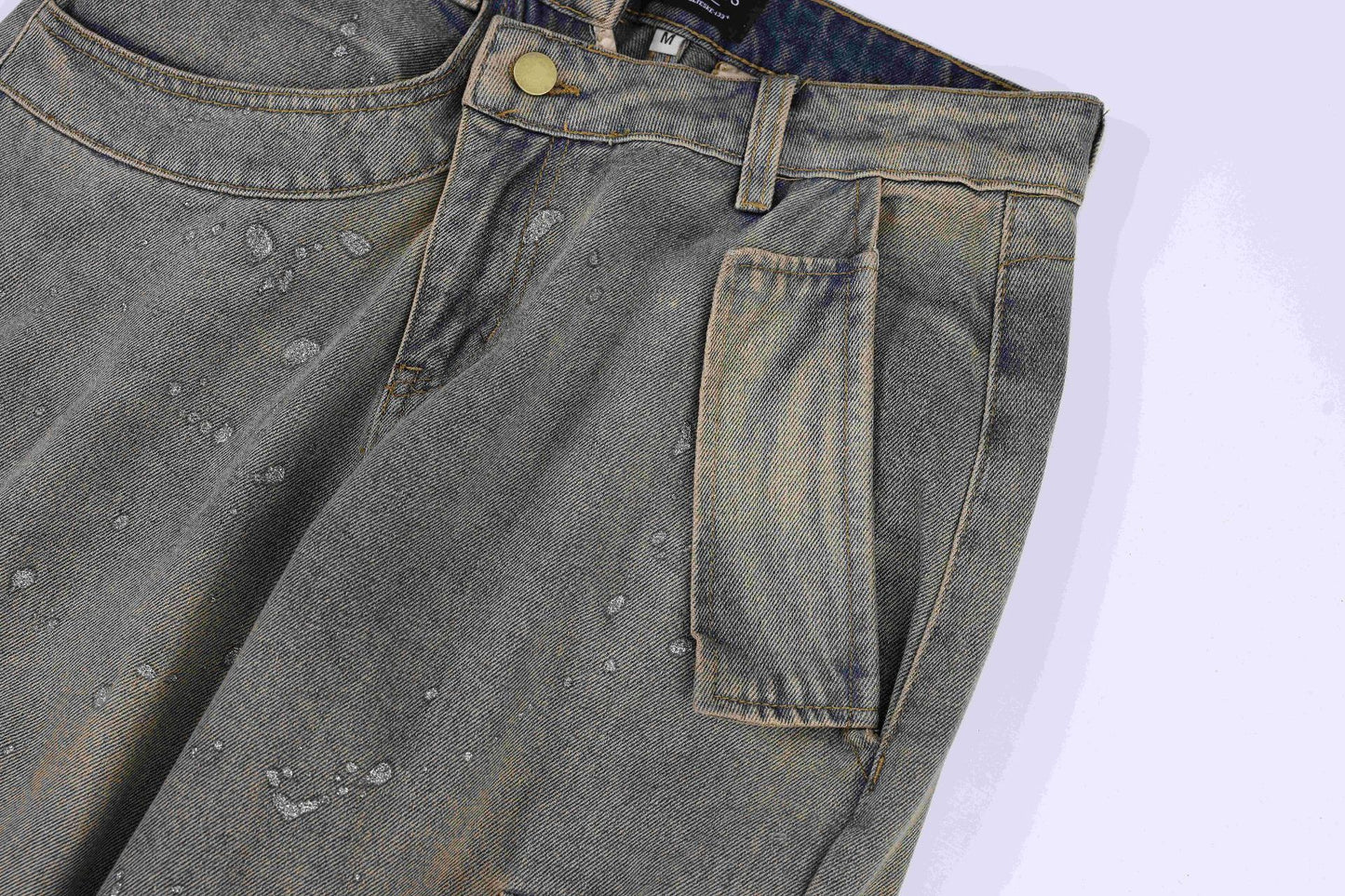 American Street Fashion Retro Easy Matching Washed Cargo Pocket Denim Trousers
