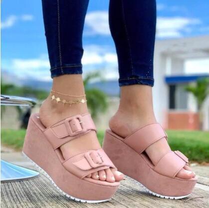 Heighten Adult Daily Wedge Heel Three-color Buckle Shoes
