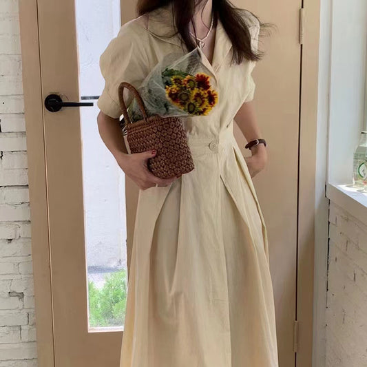 Slim Bubble Sleeve Shirt Style Dress For Women