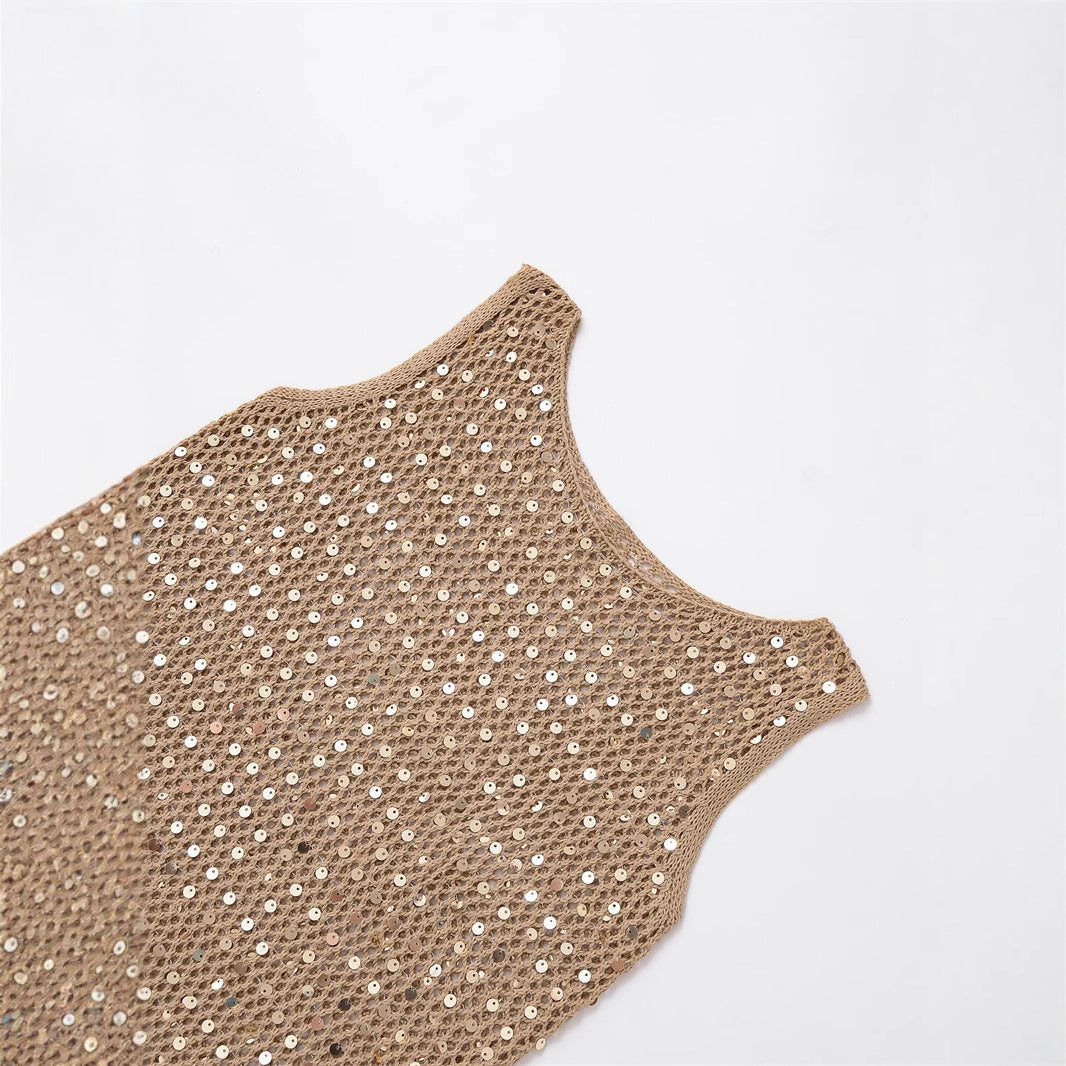 INS Hollow-out Sequin Waistcoat Artistic Retro