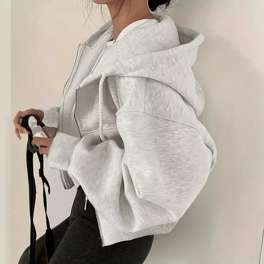 Enkel Hættetrøje Med Snor, Designfølelse, Løs Langærmet Sweatshirt Cardiganjakke
