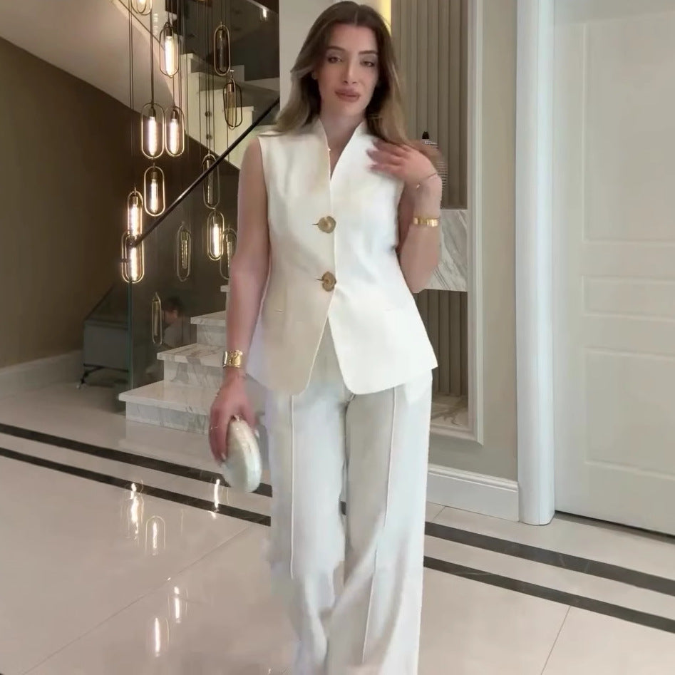 Casual Stylish Sleeveless Business Suit With A Professional Vibeincludes A Blazer And Tailored Trousers