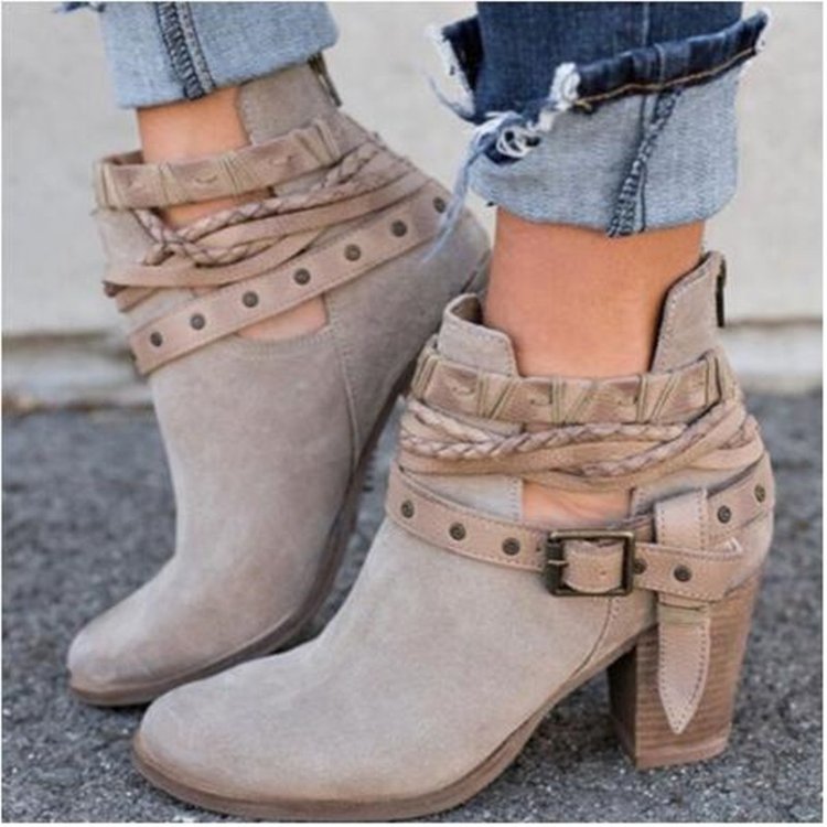 VNew Chunky Heel Thin Solid Color All-match V-mouth Shoes