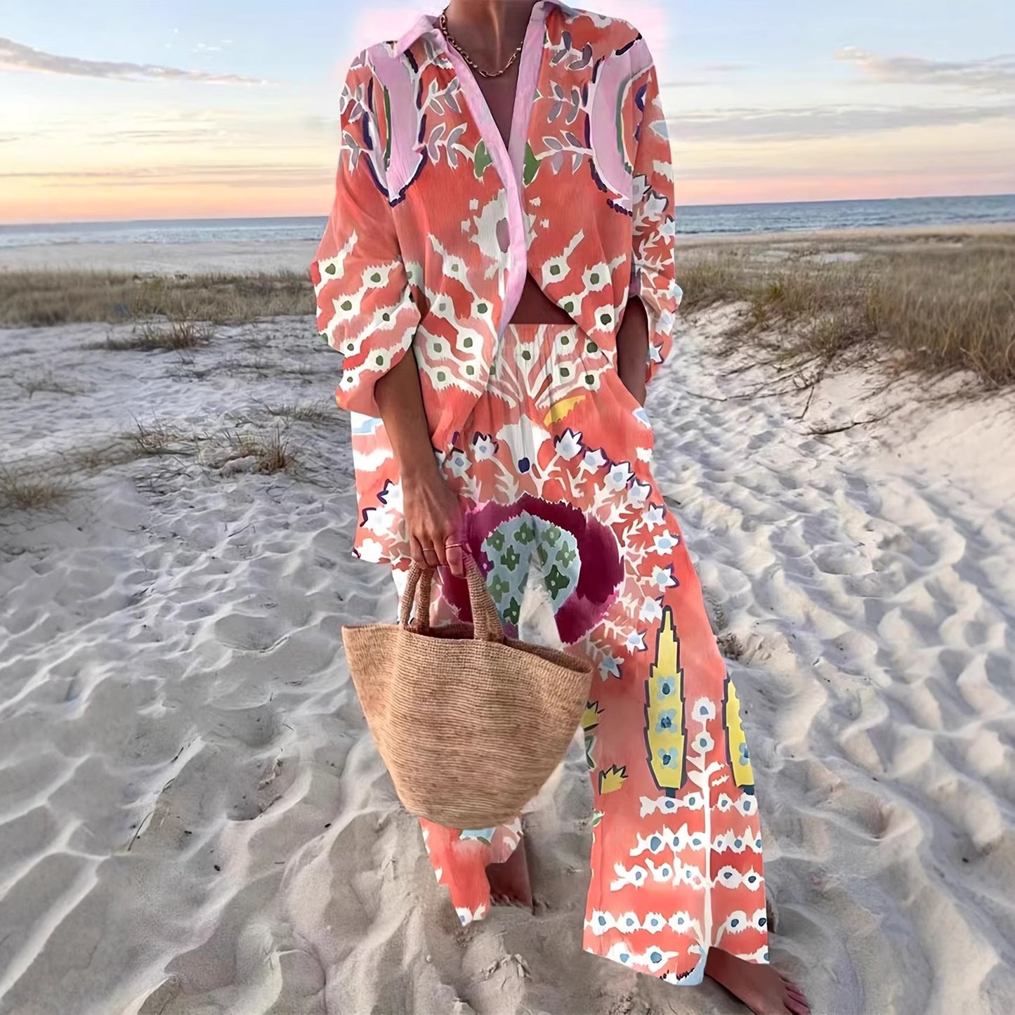 Women's Fashionable Casual 3D Digital Print Set