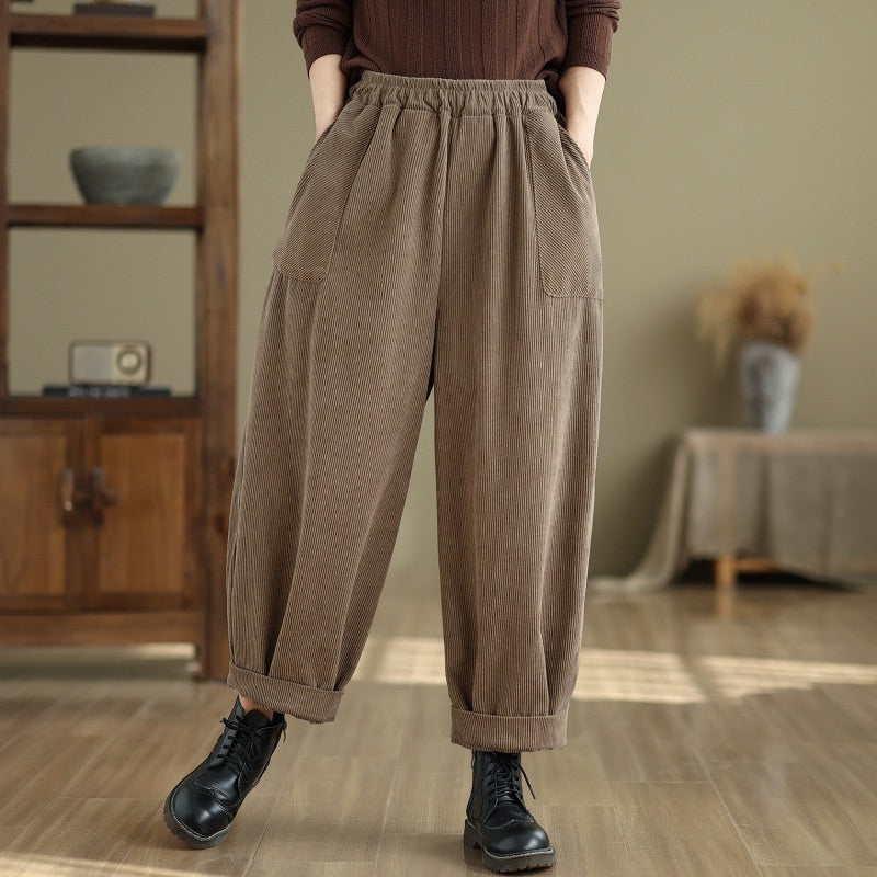 Large Pocket Corduroy Trousers Harem Pants Loose Bloomers