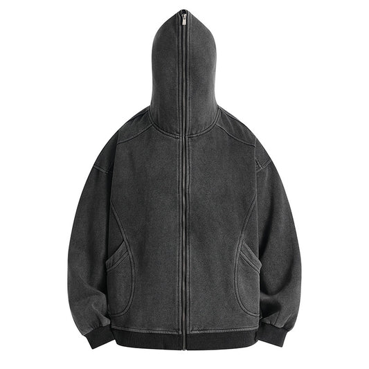 American Casual Loose Wash Thin Velvet Hooded Jacket