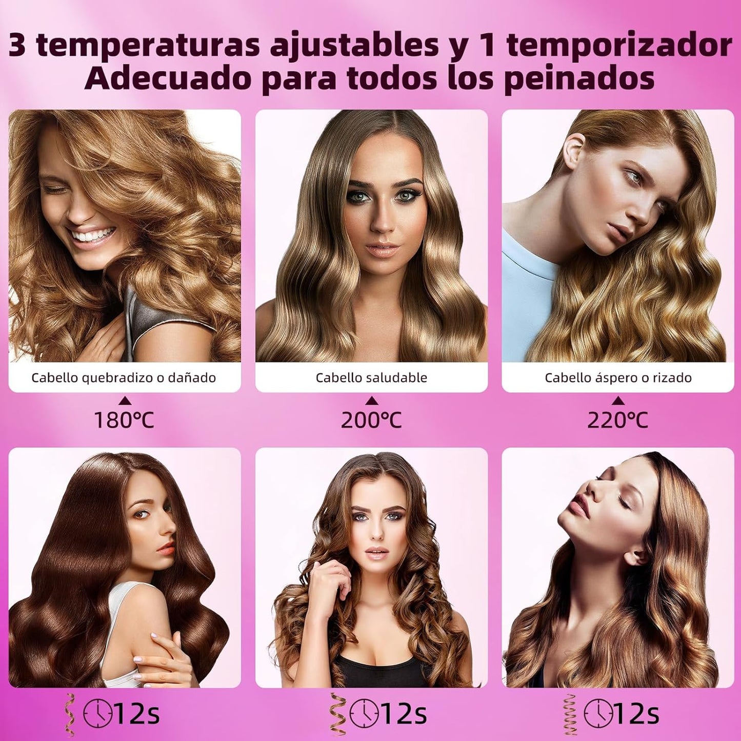 Rizador De Pelo Automático,Iones Negativos Tenacillas Pelo Con 3 Temperaturas Ajustables,Calentamiento Rápido,Dirección De Rizado Ajustable,Anti Escaldado, Cable Antienredos Giratorio De 360 °