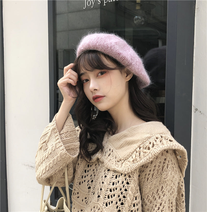 Fine Plaid Soft Rabbit Fur Autumn And Winter Warm All-match Pumpkin Hat