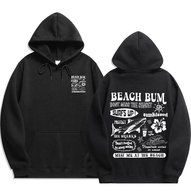 Printed Cuff Thread Hoodie Sweater Top