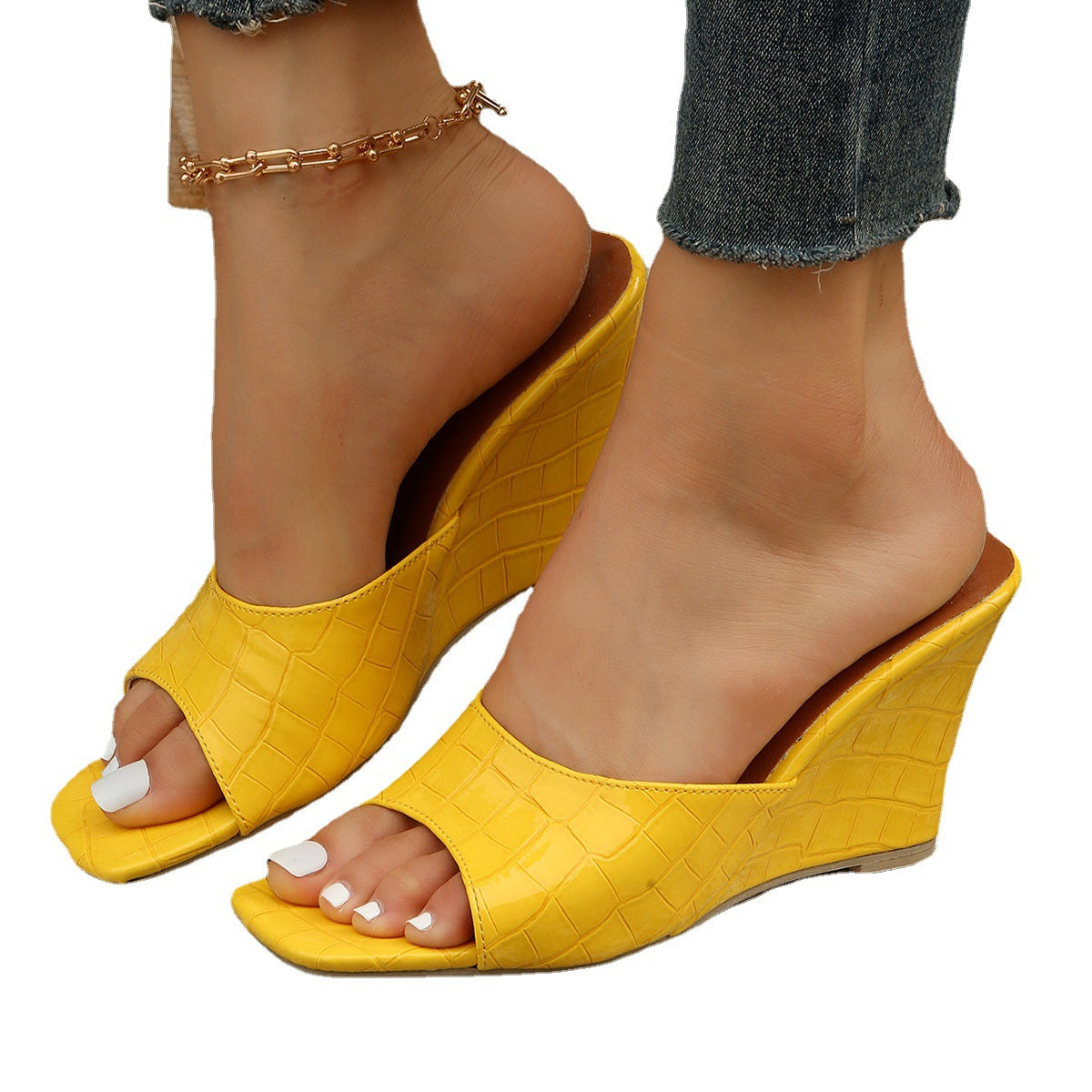 Women's Wedge Sandal One-strap Roman-style Plaid Textured Sandals