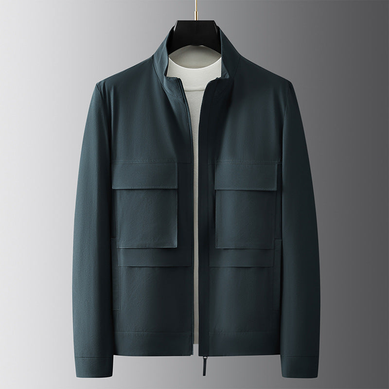 New Stand Collar Multi-pocket Fashion-black Cargo Jacket Coat