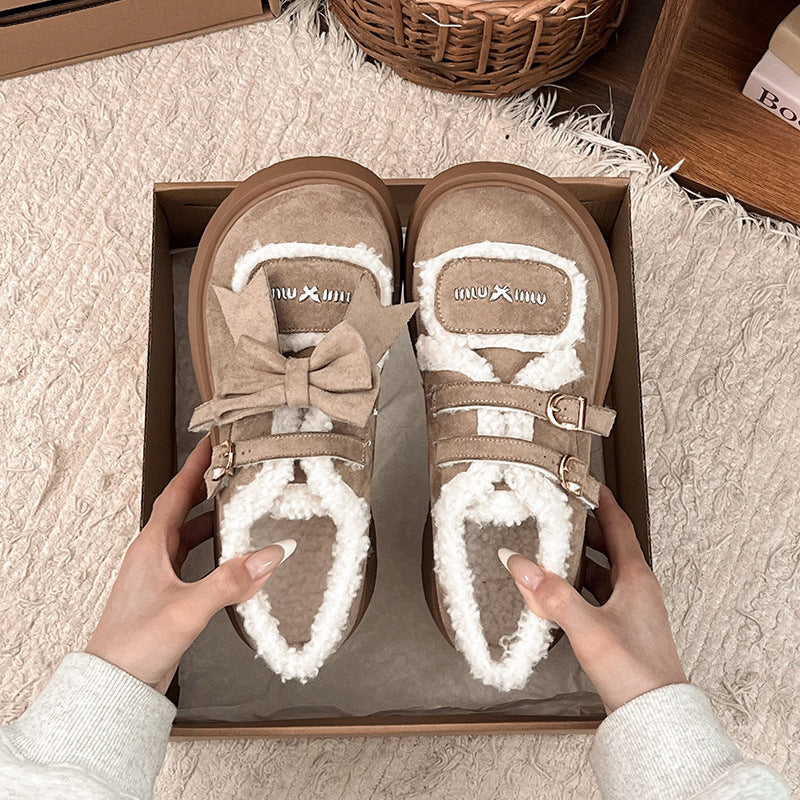 Autumn And Winter New Casual Outdoor Fleece-lined Thick Slip-on Small Cotton Shoes