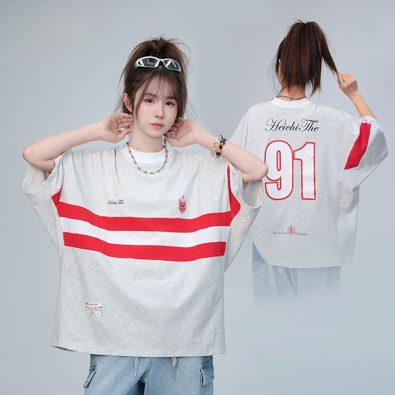 American Letter Stripes Men's And Women's Short Sleeve