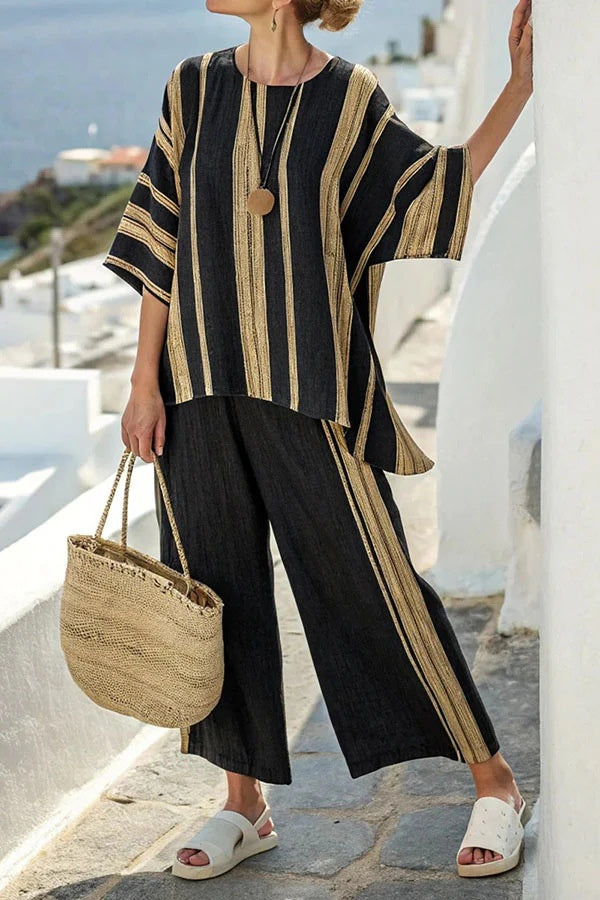 Stylish Casual Womens Loose-fitting Striped Set
