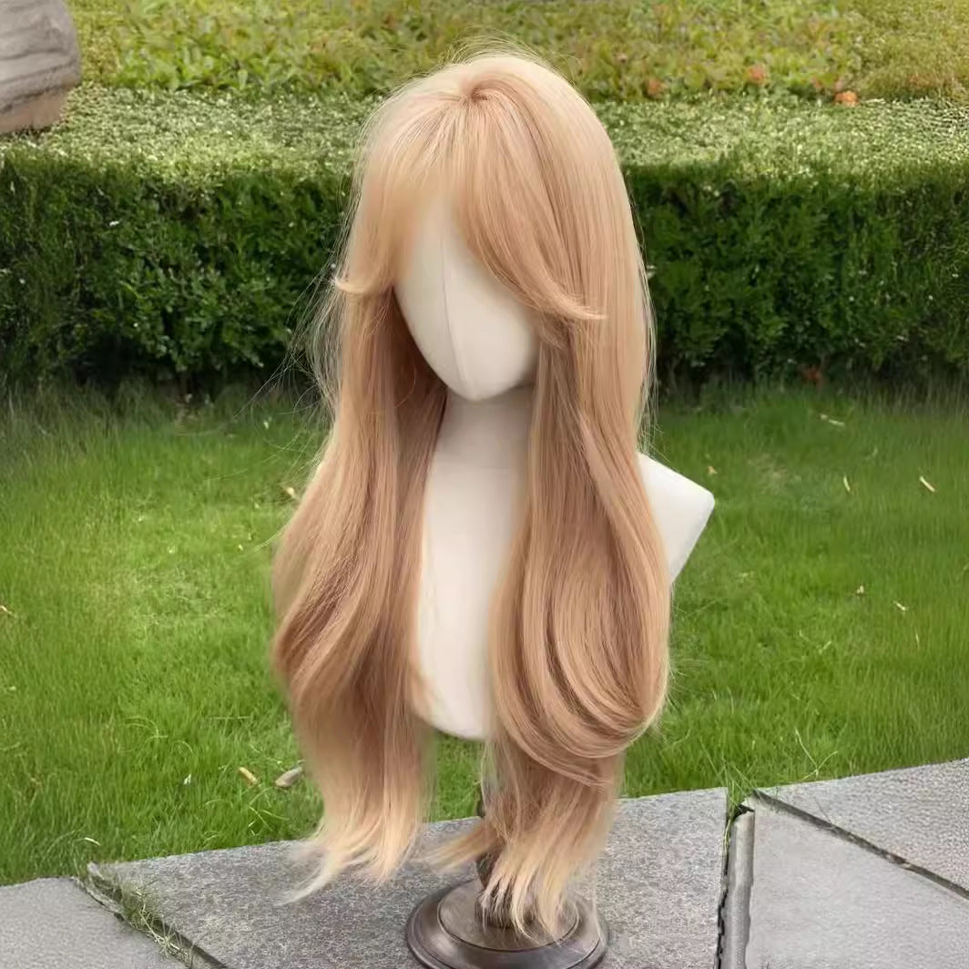 Women's Long Hair Full-head Wig Mid-length Fluffy Eight-character Bangs