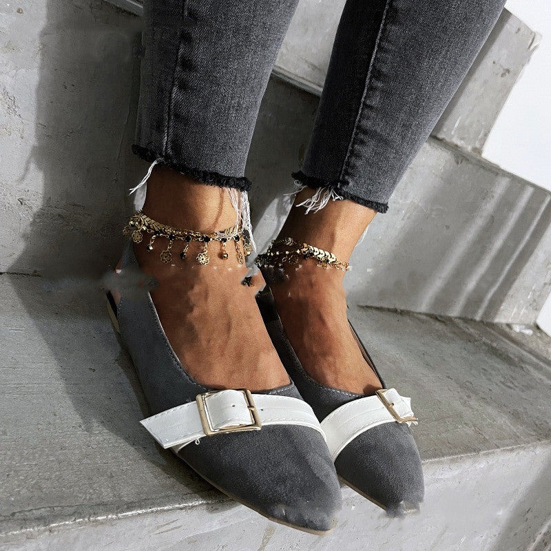 Fashion Flat Shoes With Pointed Elastic Belt Buckle