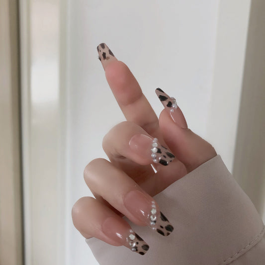 Fingertip Leopard Print Pearl Net Red Powder White Temperament Wear Manicure