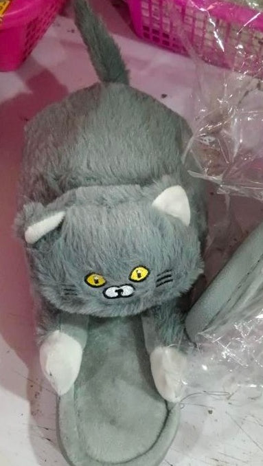 Hug Plush Home Cute Warm Slingback Simulation Cat Slippers