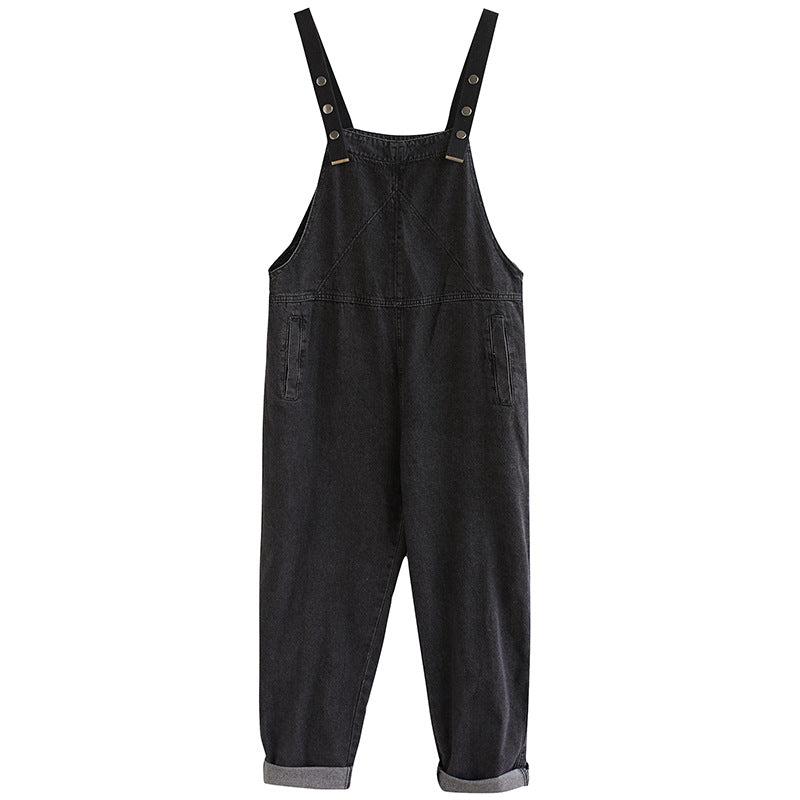Oversized Loose Pocket Casual Denim One Piece Bib Trousers