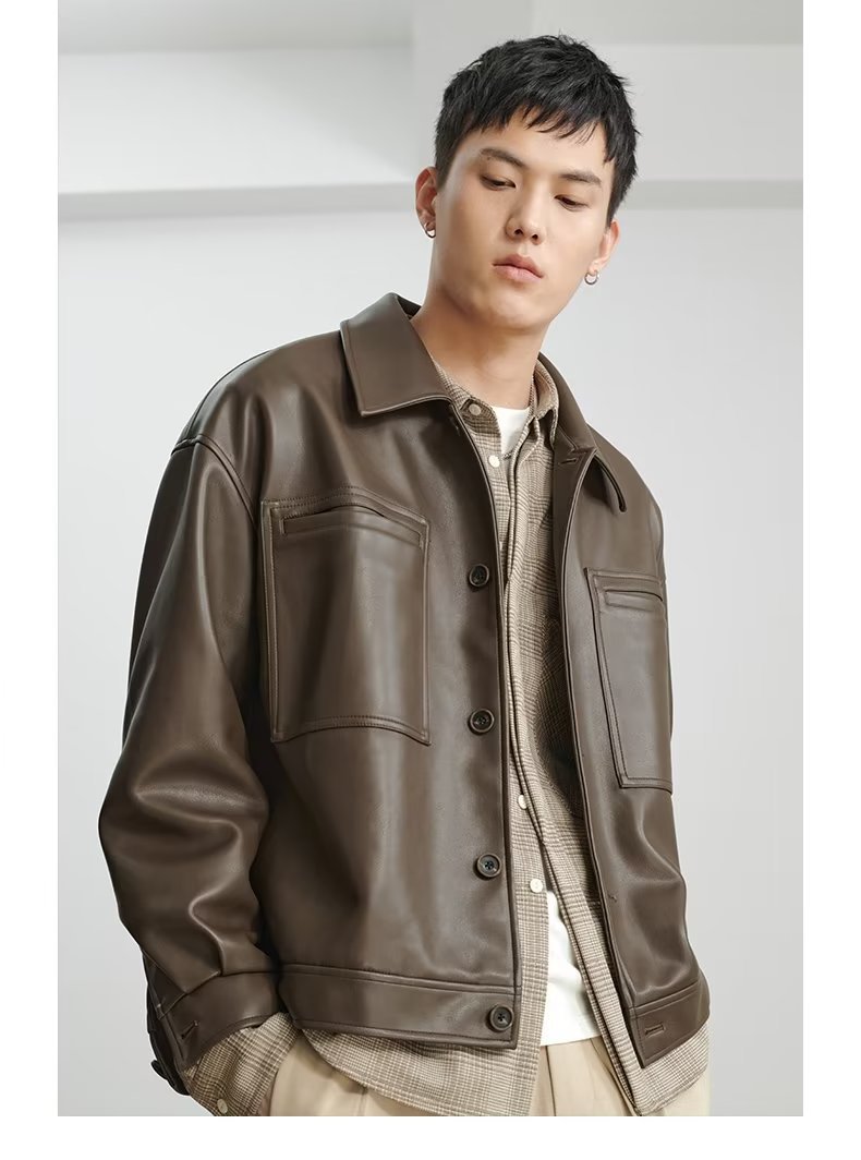 Fashion PU Leather Coat Men's Top