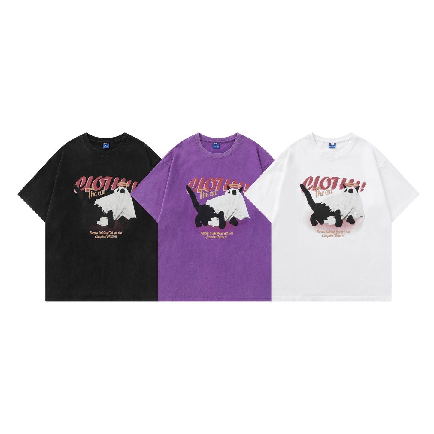 Herre- og dame T-shirt med print, hvid, rund hals