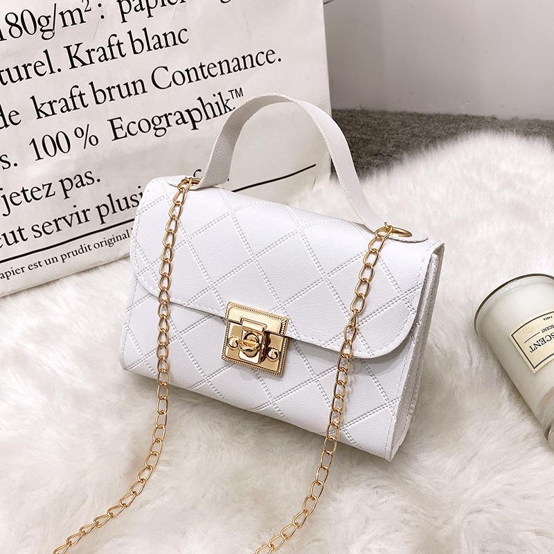 Women's Fashion Multi-grain Locking Chain Small Square Bag