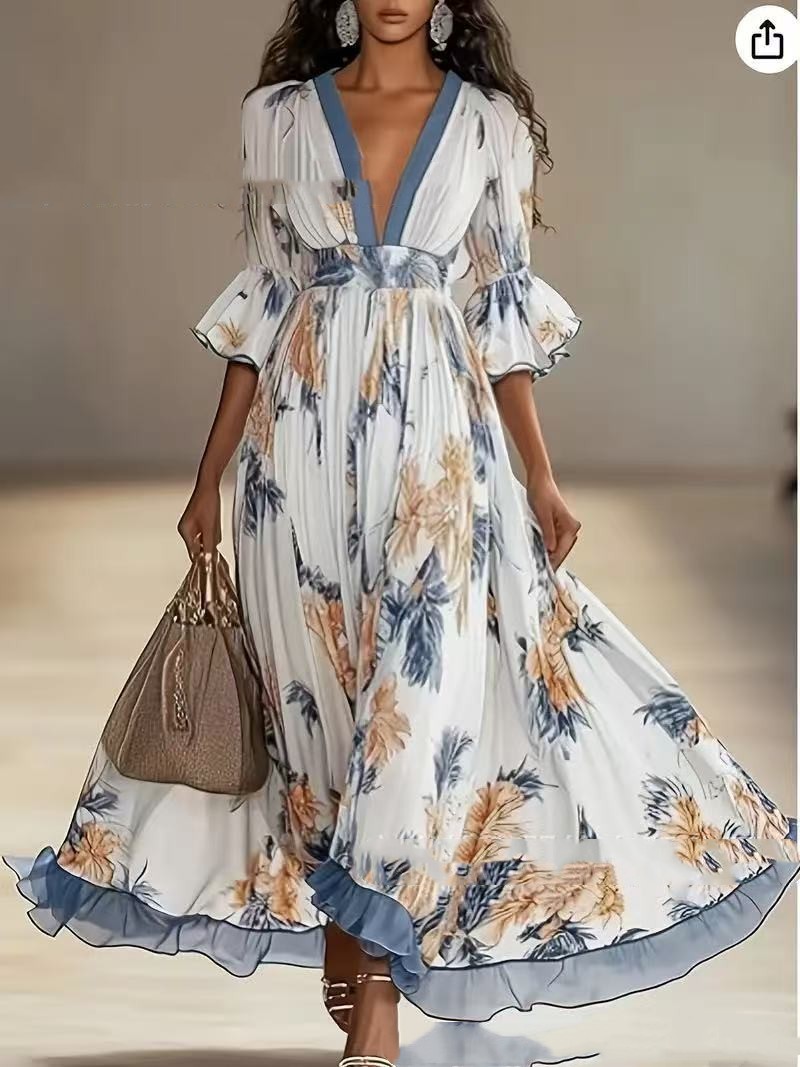 Printed Dress With A Flared Hem For Women