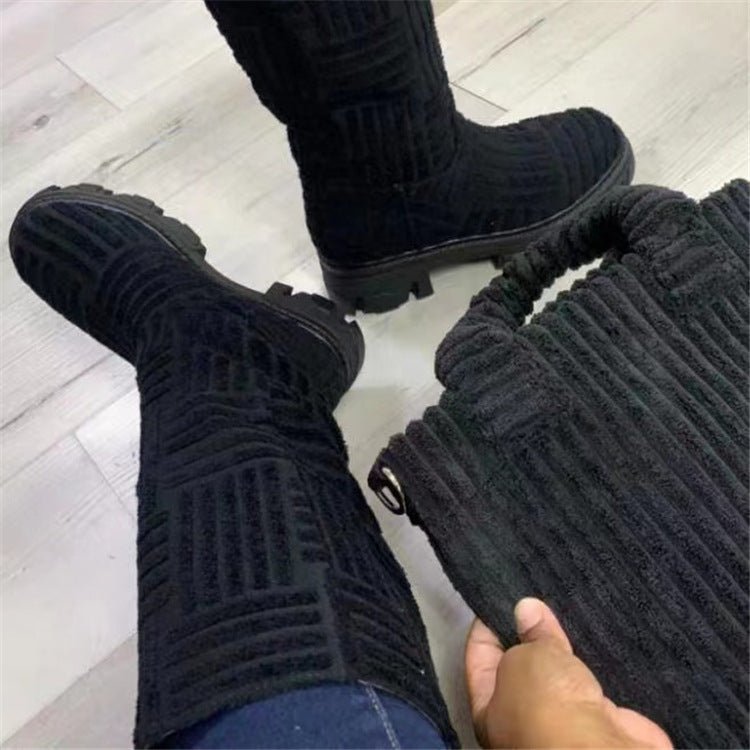 Women's Fashion Mid-tube Round Towel Boots