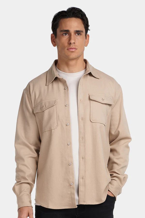 Men's Pure Cotton Workwear Coat Loose Casual Long Sleeves Shirt