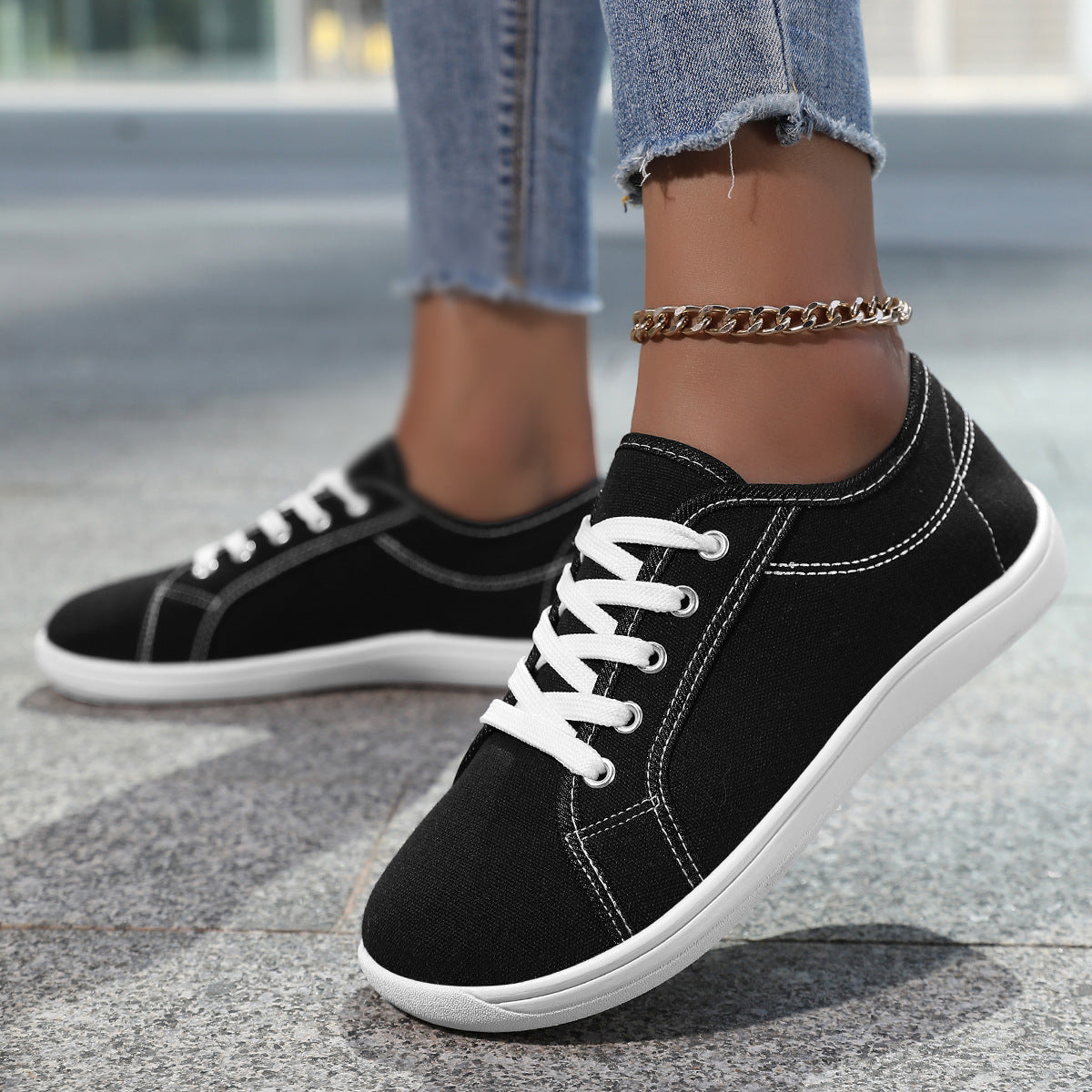 White Canvas Sneakers With Soft Soles For Couples