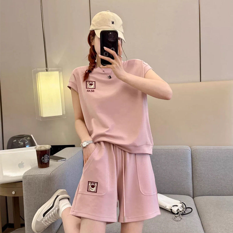 Women's Fashion Casual Embroidered Short-Sleeve Suit