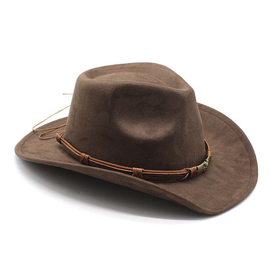Ruskind Krøllet Western Cowboyhat Etnisk Stil Cylinderhat