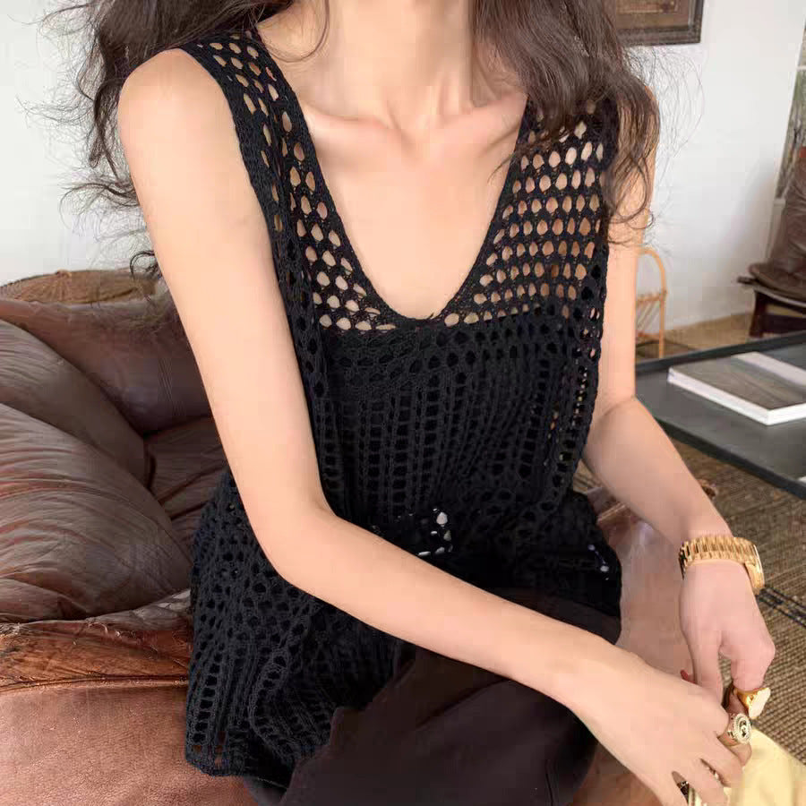 Korean Style Sense Of Design Hollow Loose Pure Desire Style Slimming Knitted Vest