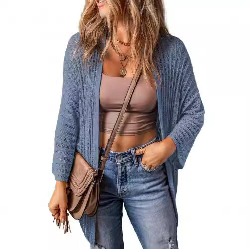 Hollow-out Long-sleeved Cardigan Sweater