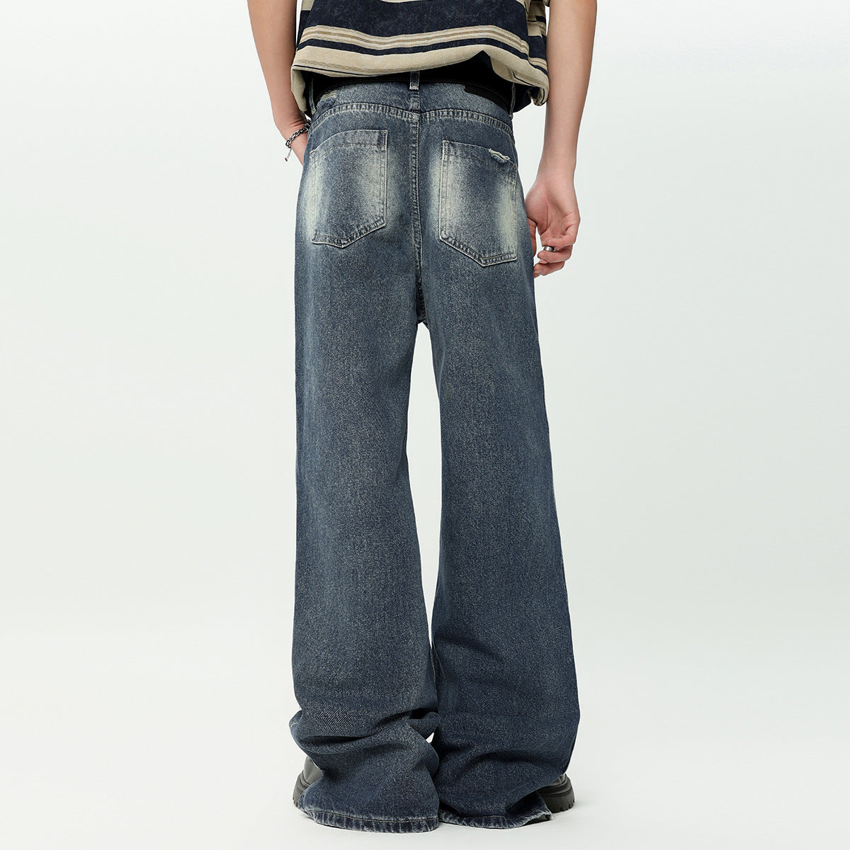 Washed And Frayed High Street Jeans Stitching American Straight