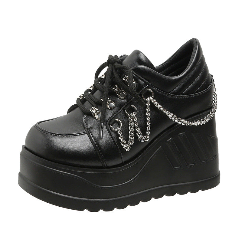 Height Increasing 9CM Thick Bottom Punk Women's Shoes New Genuine Leather