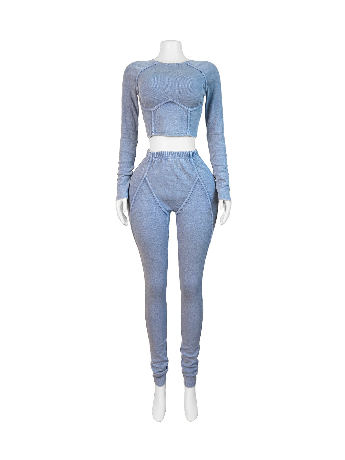 Casual Fall Winter Cotton Ribbed Washed Vintage-Style Bodycon Set