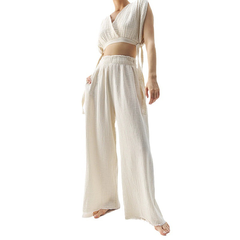 Double-layer Gauze Trousers High Waist Thin Cotton Wide Leg Pants
