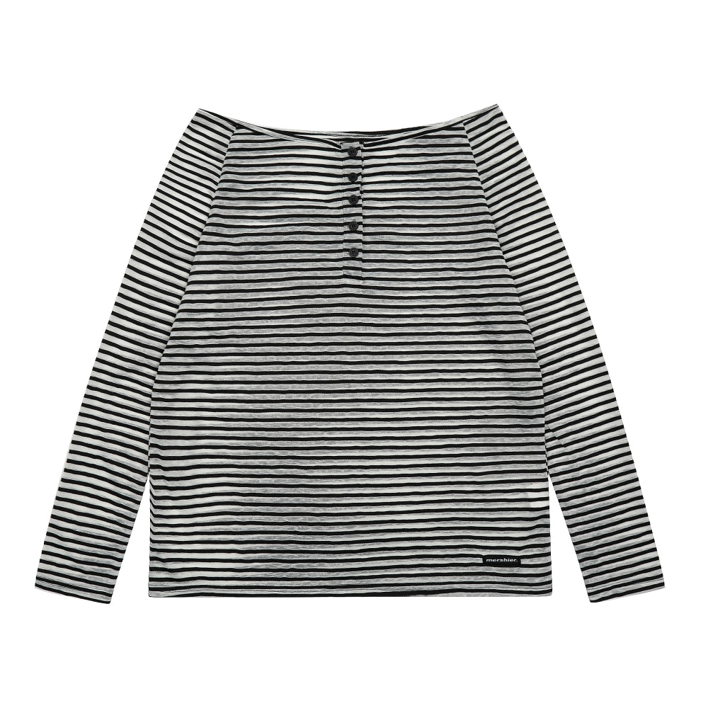 Striped Long Sleeve T-shirt Women Boat Neck Loose Thin Sunshade Cover