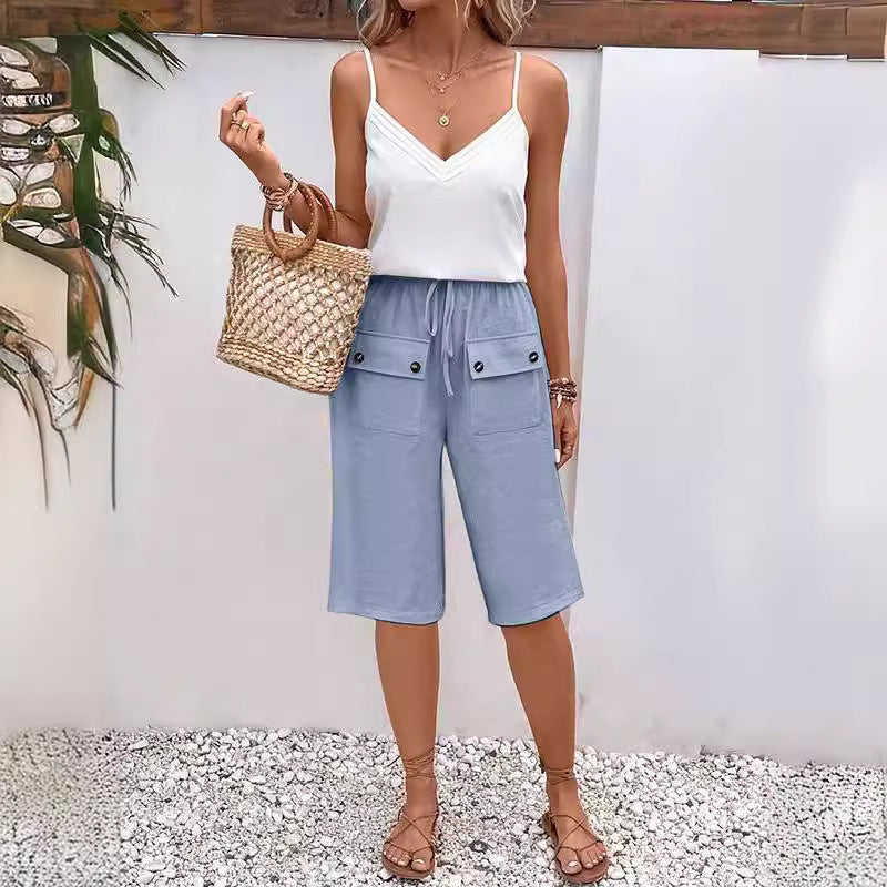 Loose Solid Color Drawstring Lace Casual Pants