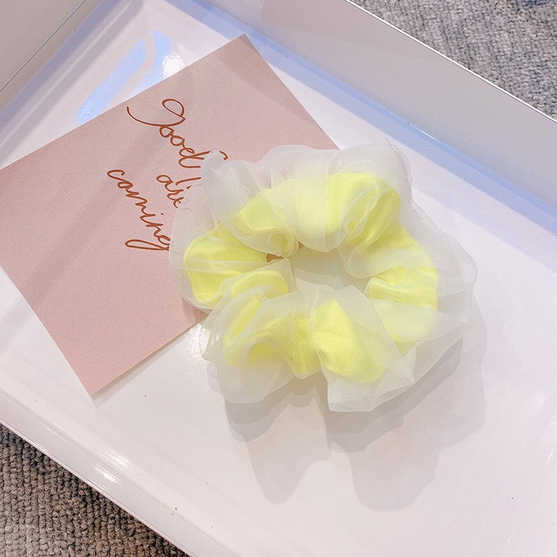 Fluorescent Double Layer Chiffon Organza Colon Hair Tie