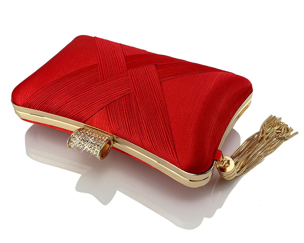 Fringed Metal Braided Diamond Buckle Banquet Evening Clutch Shoulder Bag