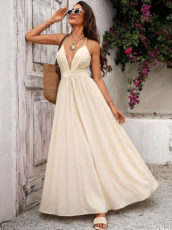 Bohemian Slip Dress With Deep V Neck And Positional Print