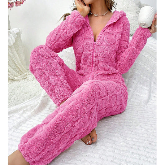 Womens Warm Hooded Jumpsuit For Home Wear
