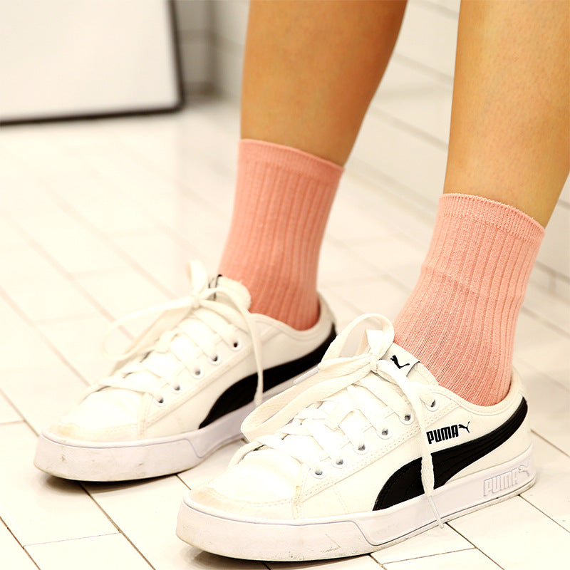 Ladies Pure Cotton Solid Color Middle Tube And Short Tube Black Women's Socks