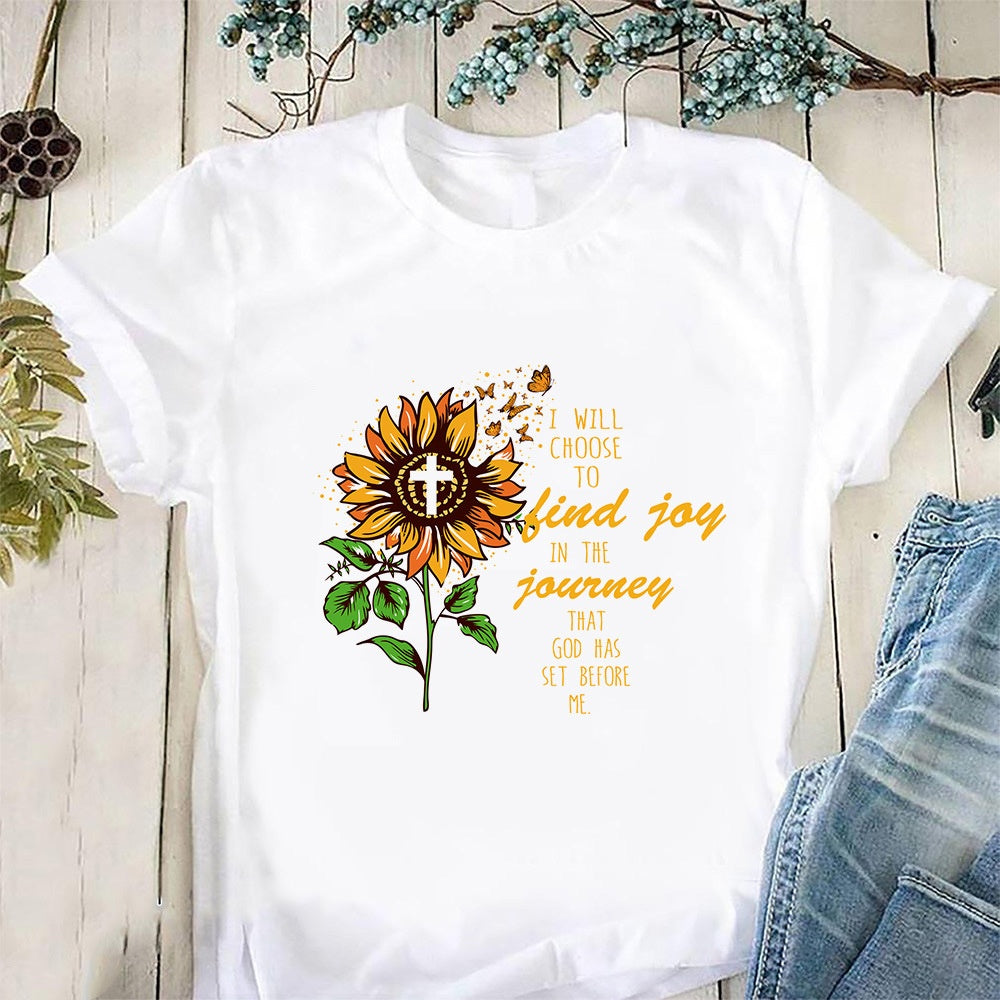 Sunflower Pattern Printed Holiday T-shirt