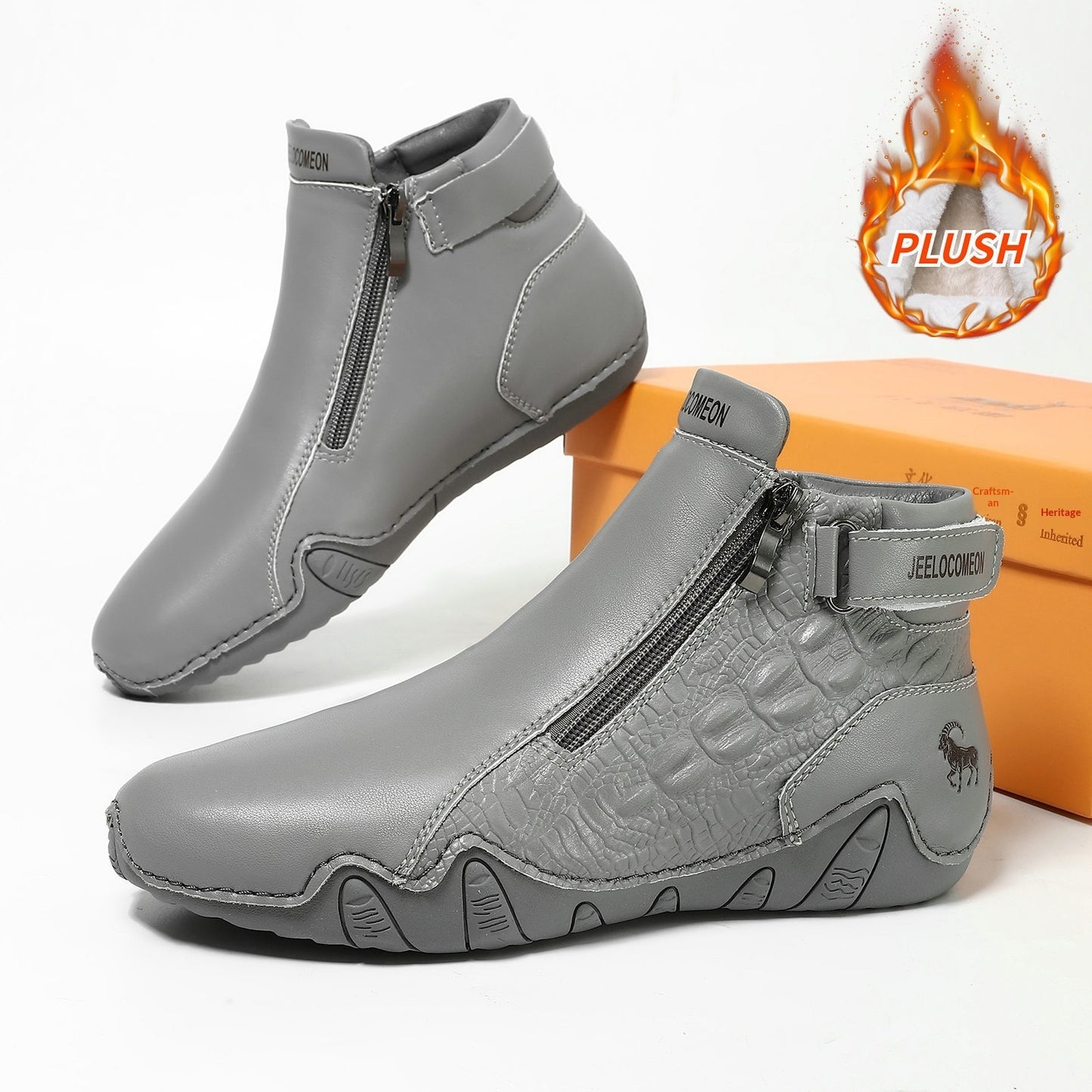 Genuine Leather Plus-Size Cotton Shoes Independent Website High-Top Wear-Resistant Outdoor Casual Shoes