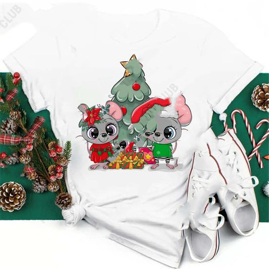 Christmas Penguin Owl Print Women's Black T-Shirt